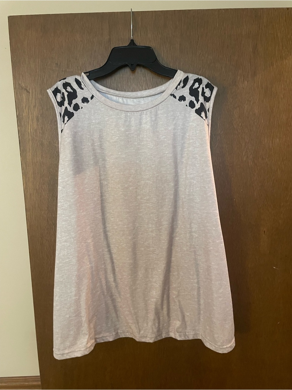 SHEIN Pale Pink Tank with Black & White Leopard Shoulder Accents